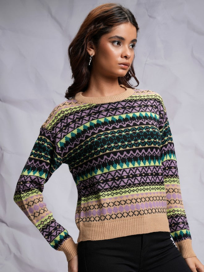 Tokyo Talkies Women Multi Round Neck Sweater - Multi - Image 6