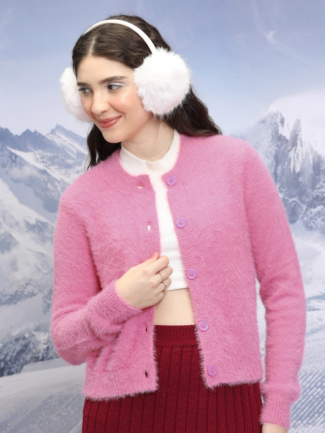 Tokyo Talkies Women Pink Round Neck Sweater - Pink - Image 1