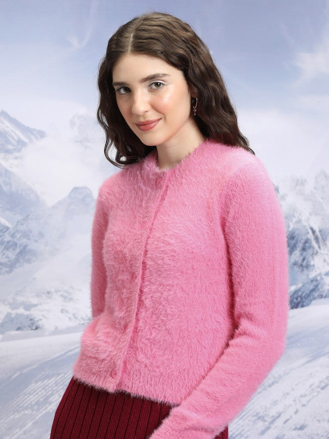 Tokyo Talkies Women Pink Round Neck Sweater - Pink - Image 4