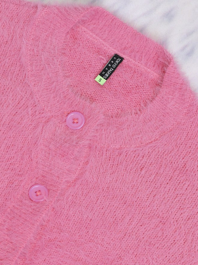 Tokyo Talkies Women Pink Round Neck Sweater - Pink - Image 7
