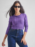 Tokyo Talkies Women Purple Turtle Neck Cable Knit Sweater - Purple - Image 1