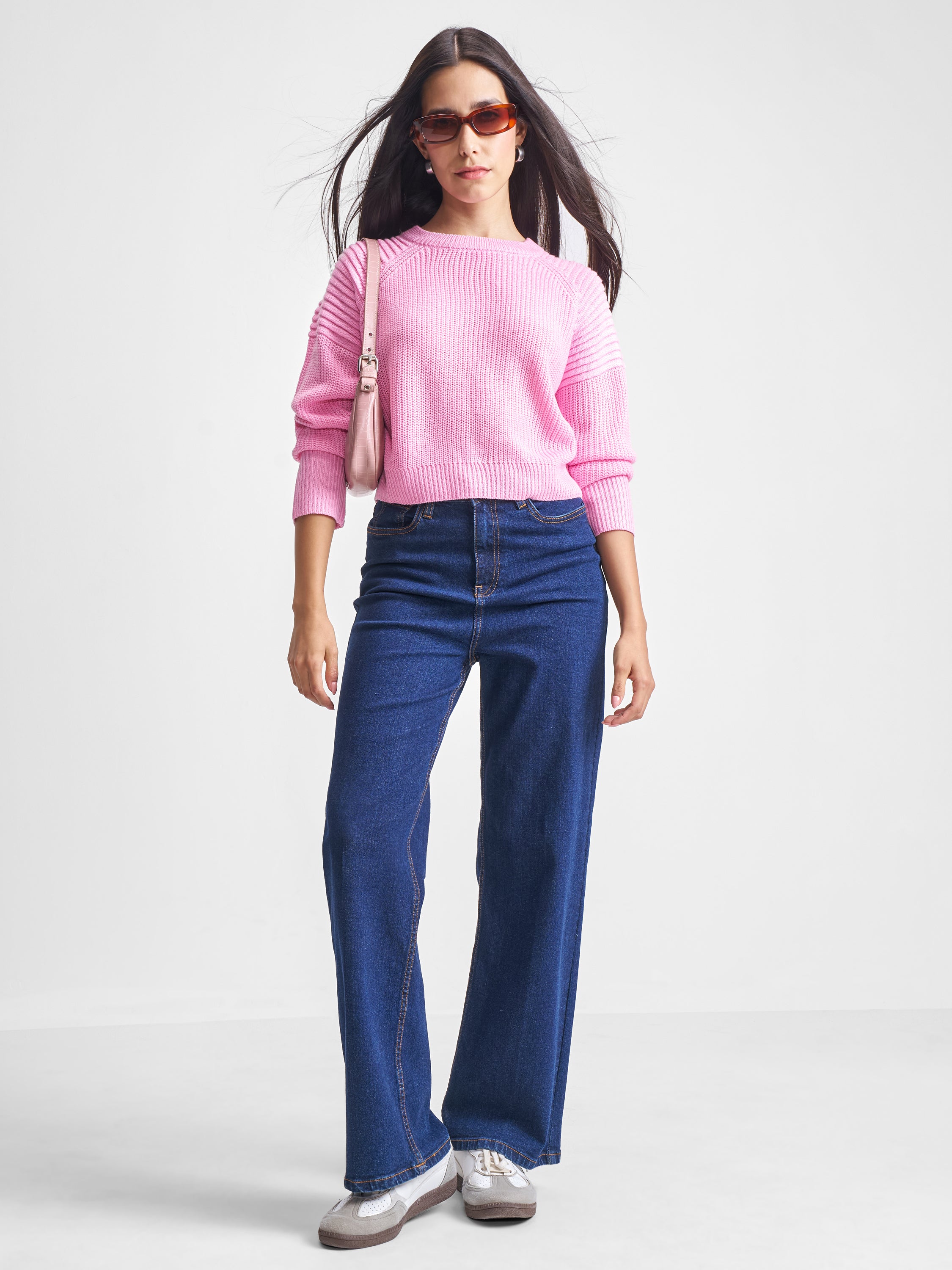 Tokyo Talkies Women Pink Round Neck Sweater - Pink - Image 2
