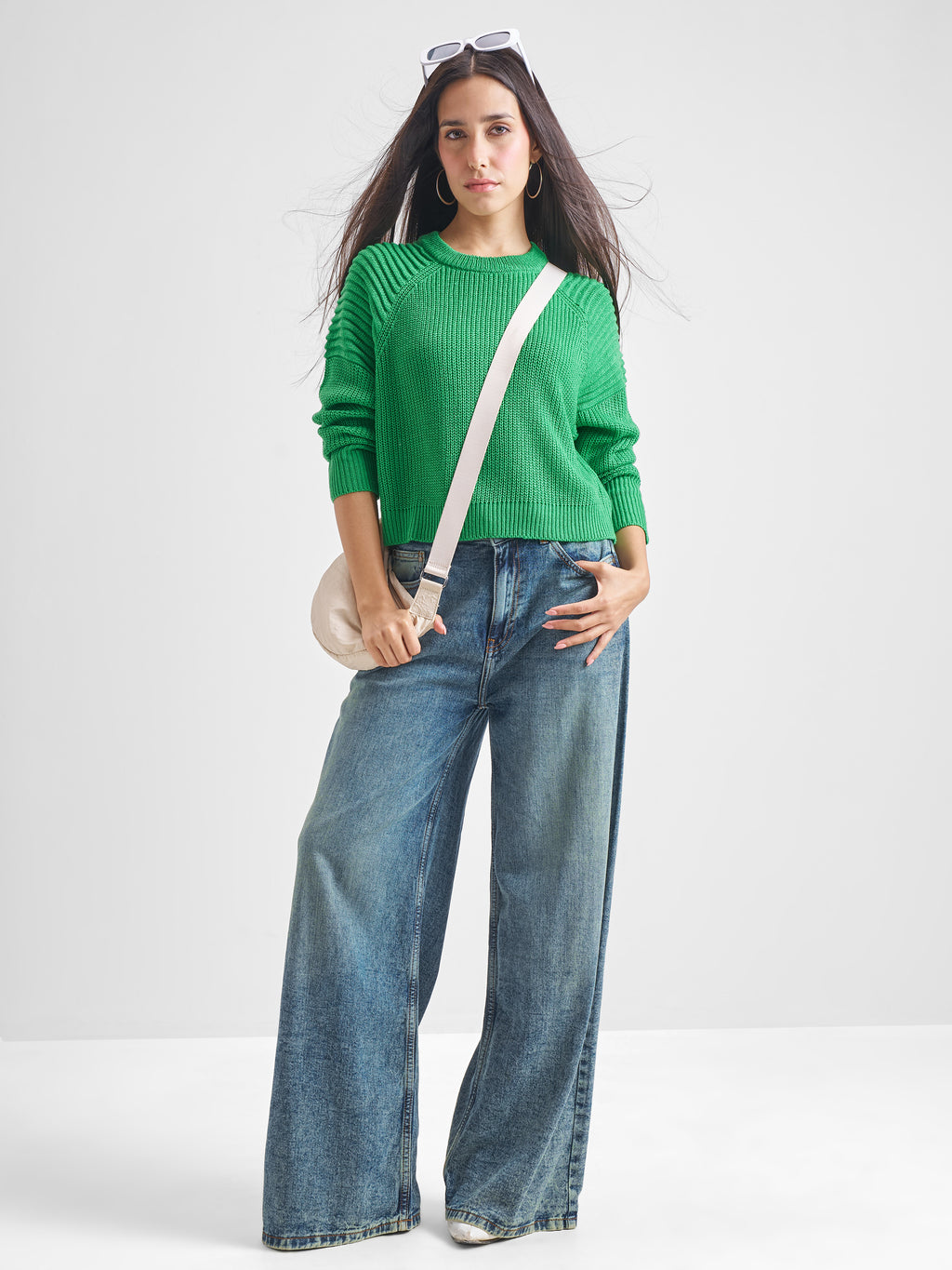 Tokyo Talkies Women Green Round Neck Sweater - Green - Image 2