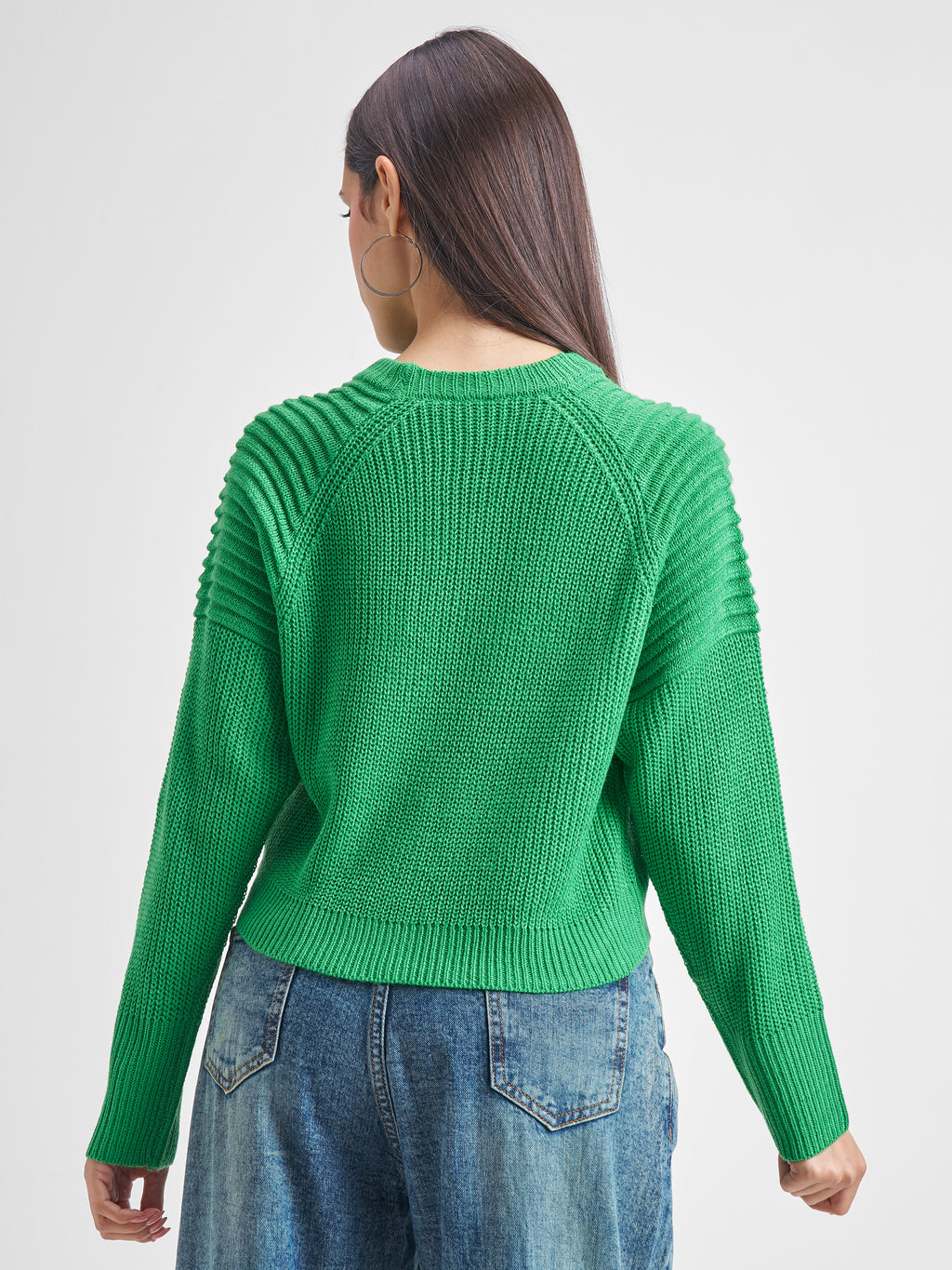 Tokyo Talkies Women Green Round Neck Sweater - Green - Image 3