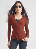 Tokyo Talkies Women Brown V-Neck Sweater - Brown - Image 1