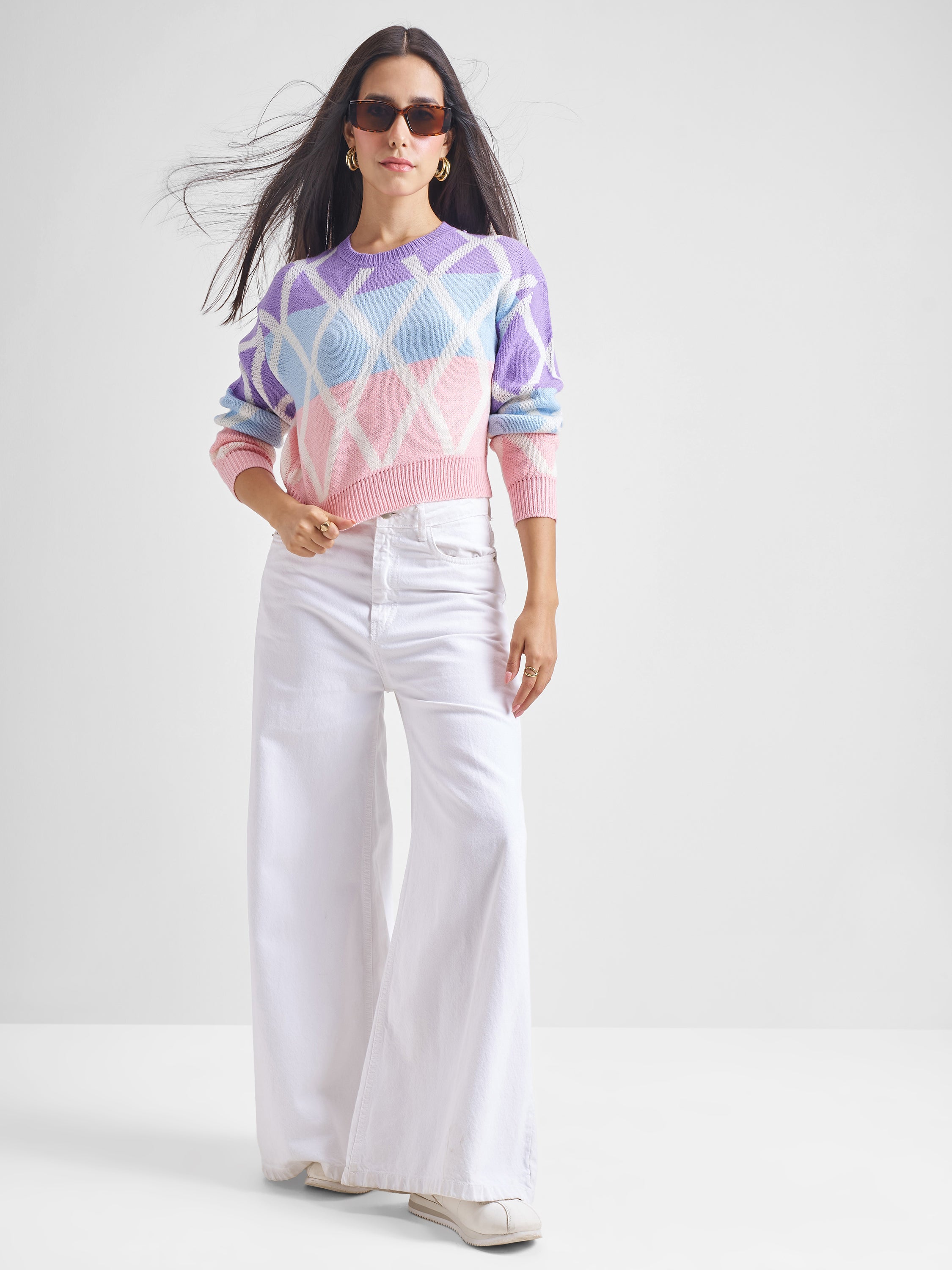 Tokyo Talkies Women Purple Round Neck Sweater - Purple - Image 2
