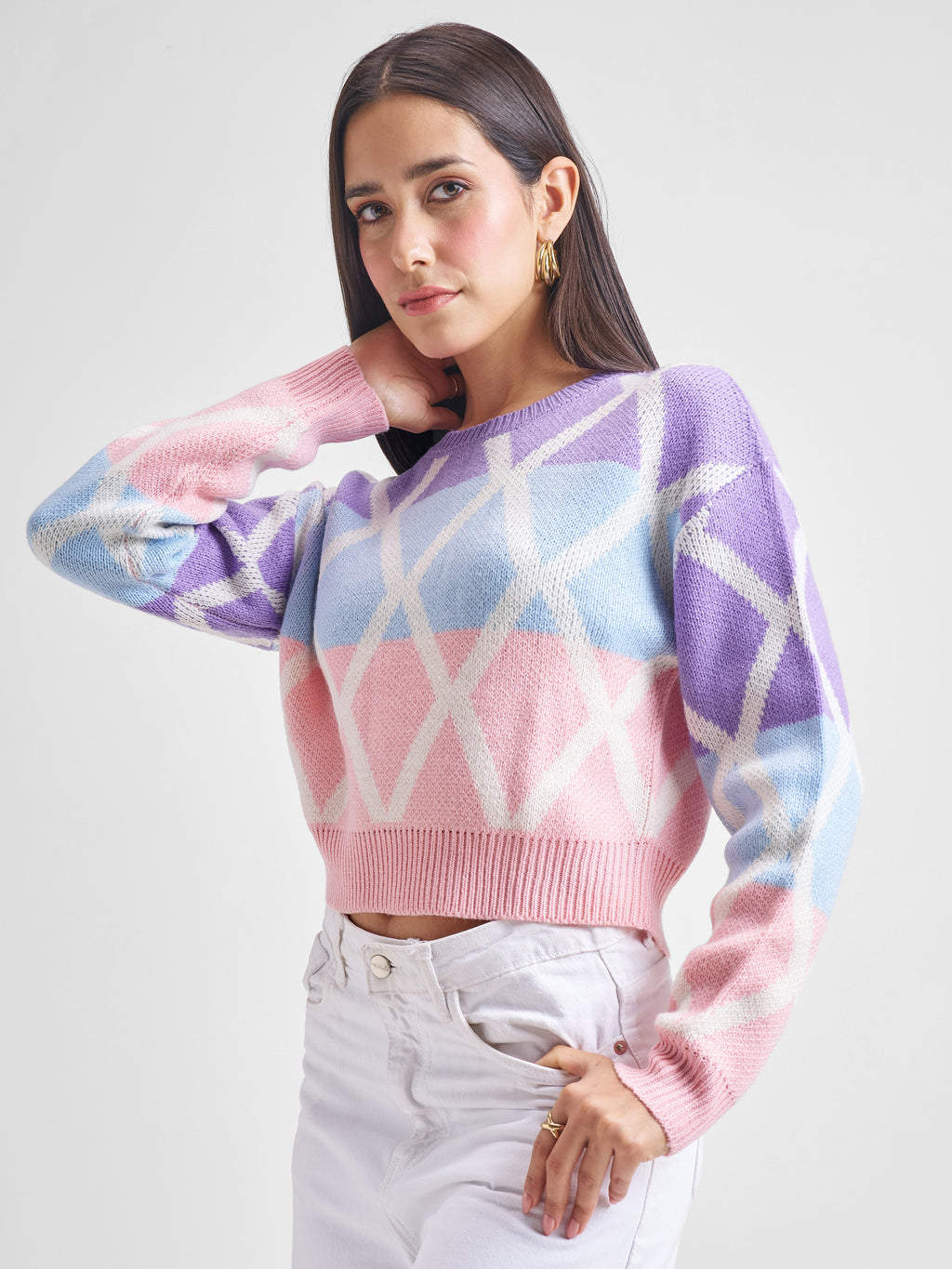 Tokyo Talkies Women Purple Round Neck Sweater - Purple - Image 4