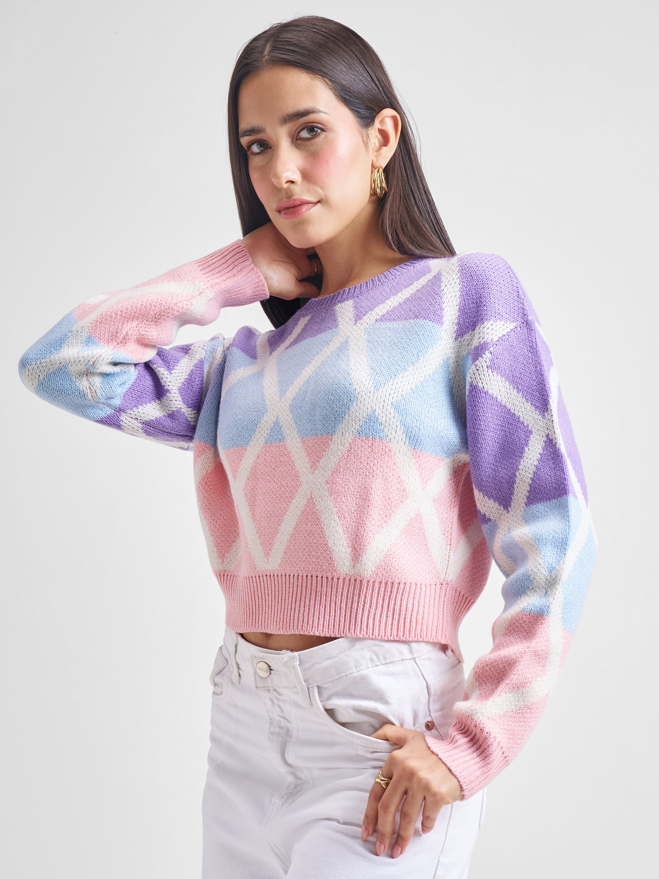Tokyo Talkies Women Purple Round Neck Sweater - Purple - Image 4