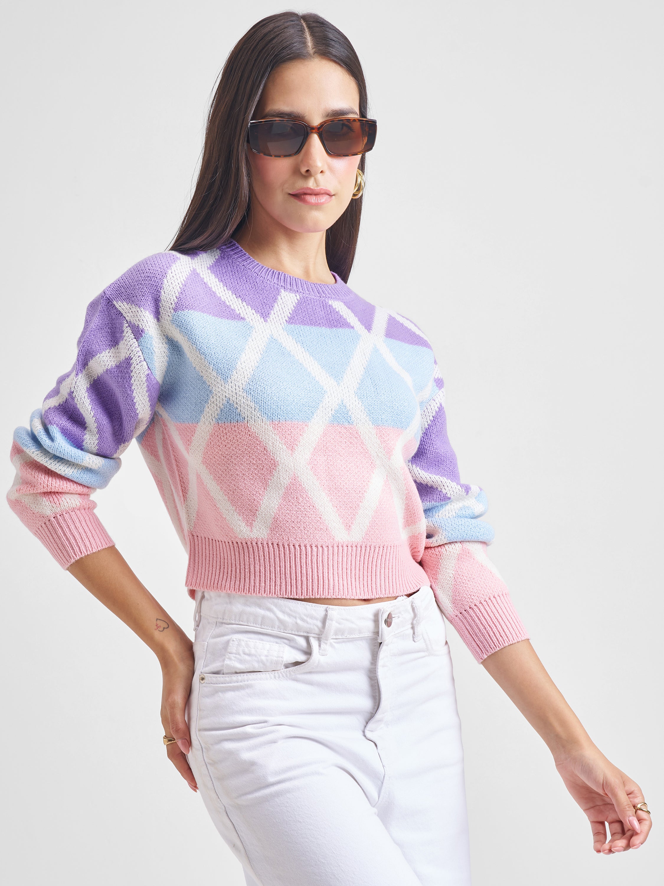 Tokyo Talkies Women Purple Round Neck Sweater - Purple - Image 6