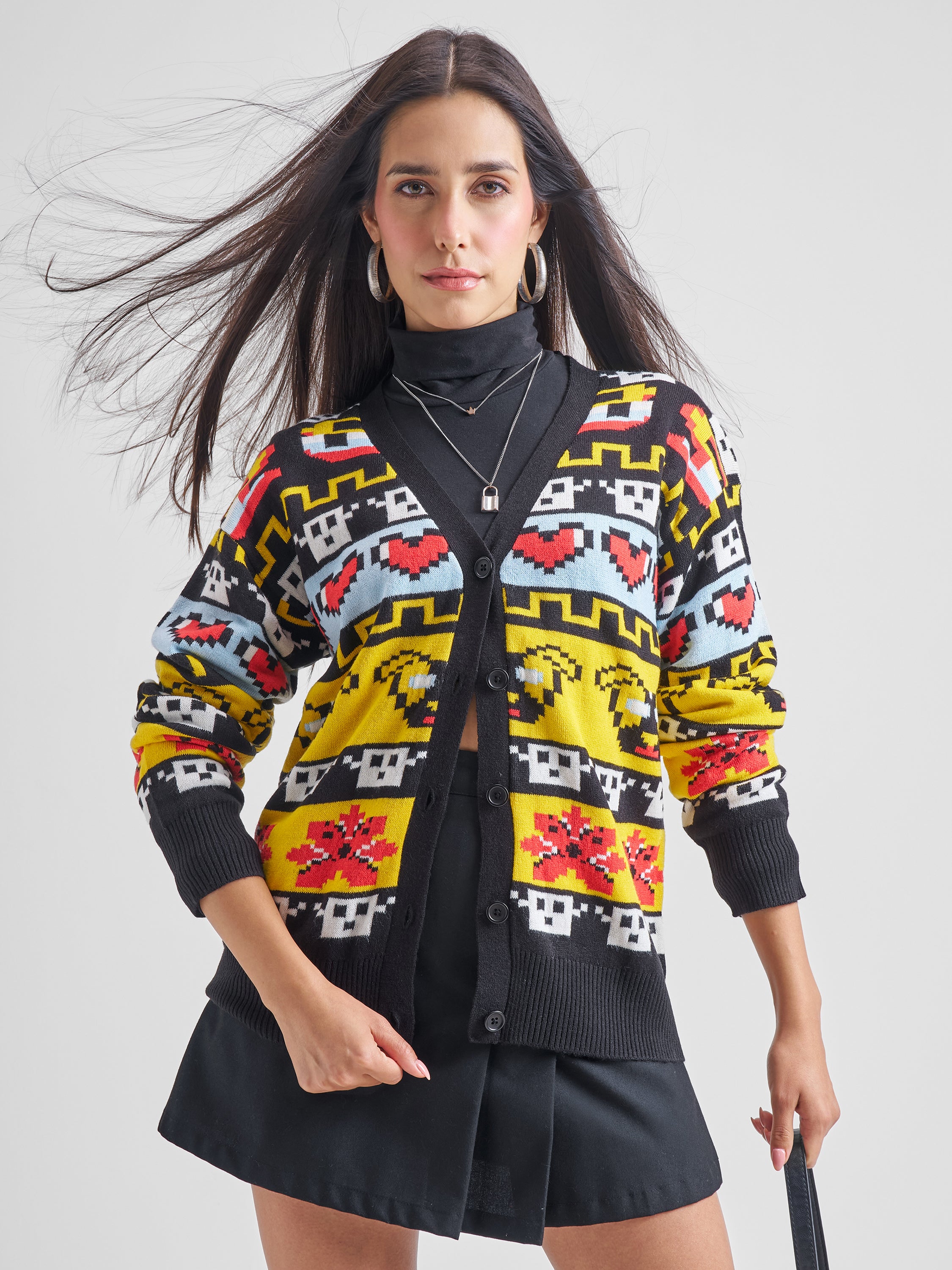 Tokyo Talkies Women Black V-Neck Sweater - Black - Image 1