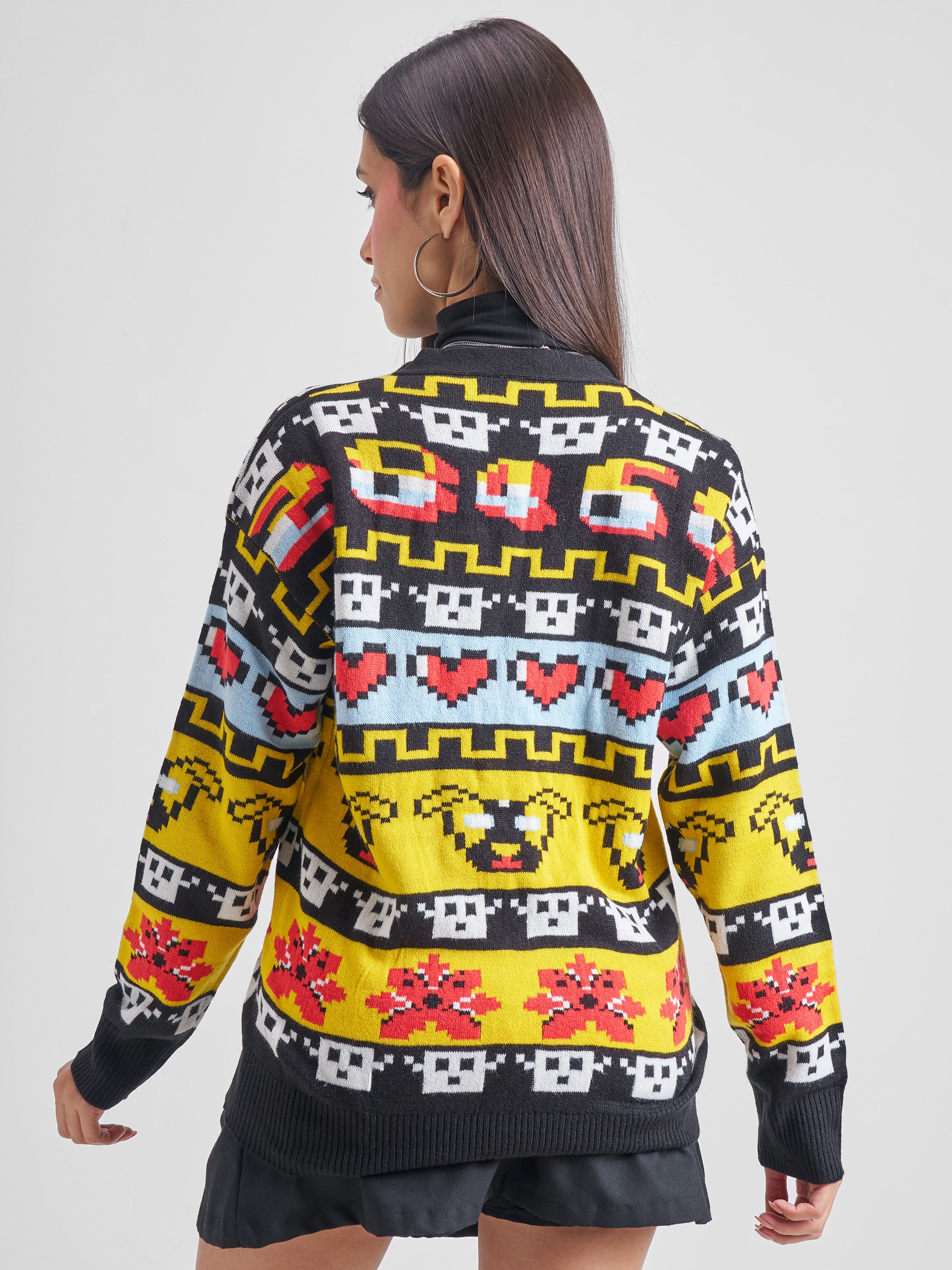 Tokyo Talkies Women Black V-Neck Sweater - Black - Image 3