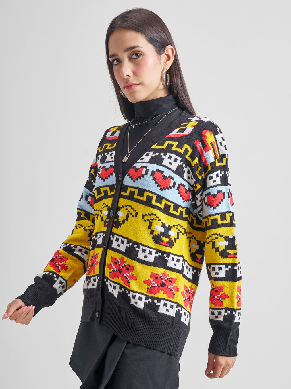 Tokyo Talkies Women Black V-Neck Sweater - Black - Image 4