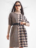 Tokyo Talkies Women Brown Turtle Neck Houndstooth Sweater - Brown - Image 1