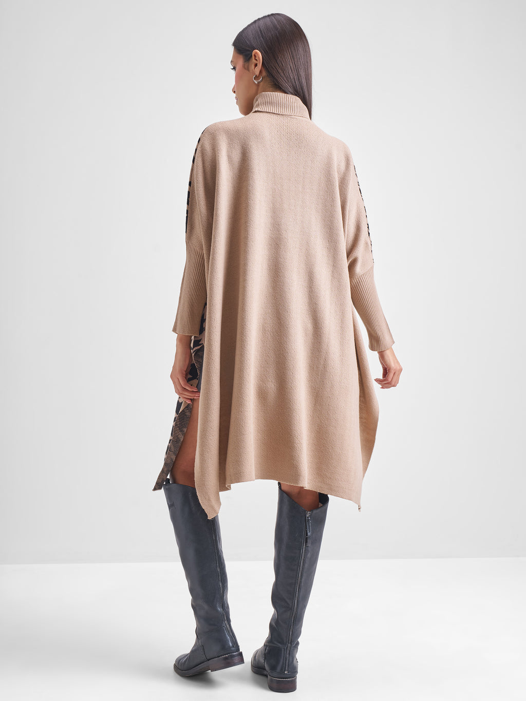 Tokyo Talkies Women Brown Turtle Neck Houndstooth Sweater - Brown - Image 3