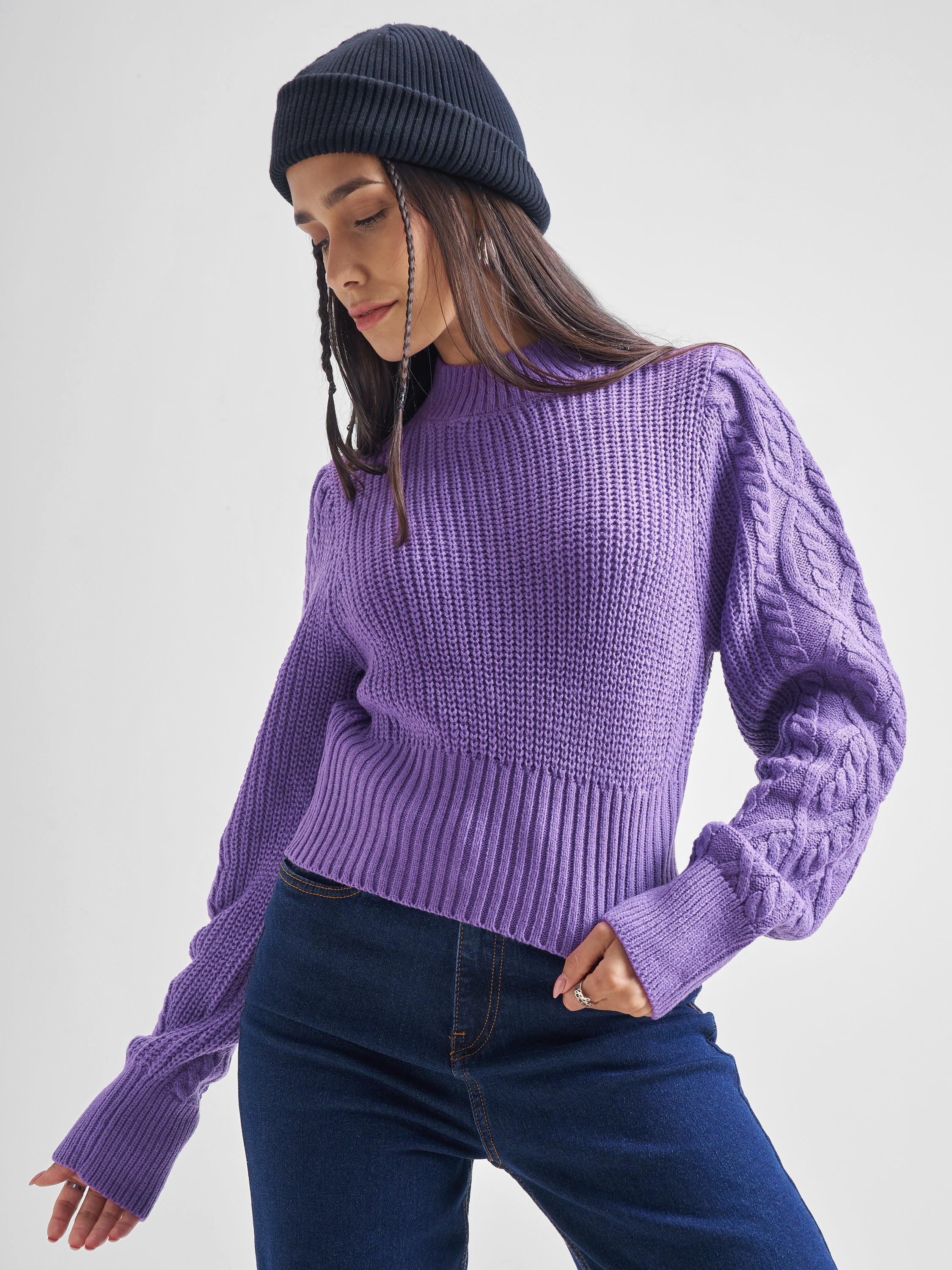 Tokyo Talkies Women Purple Turtle Neck Sweater - Purple - Image 1