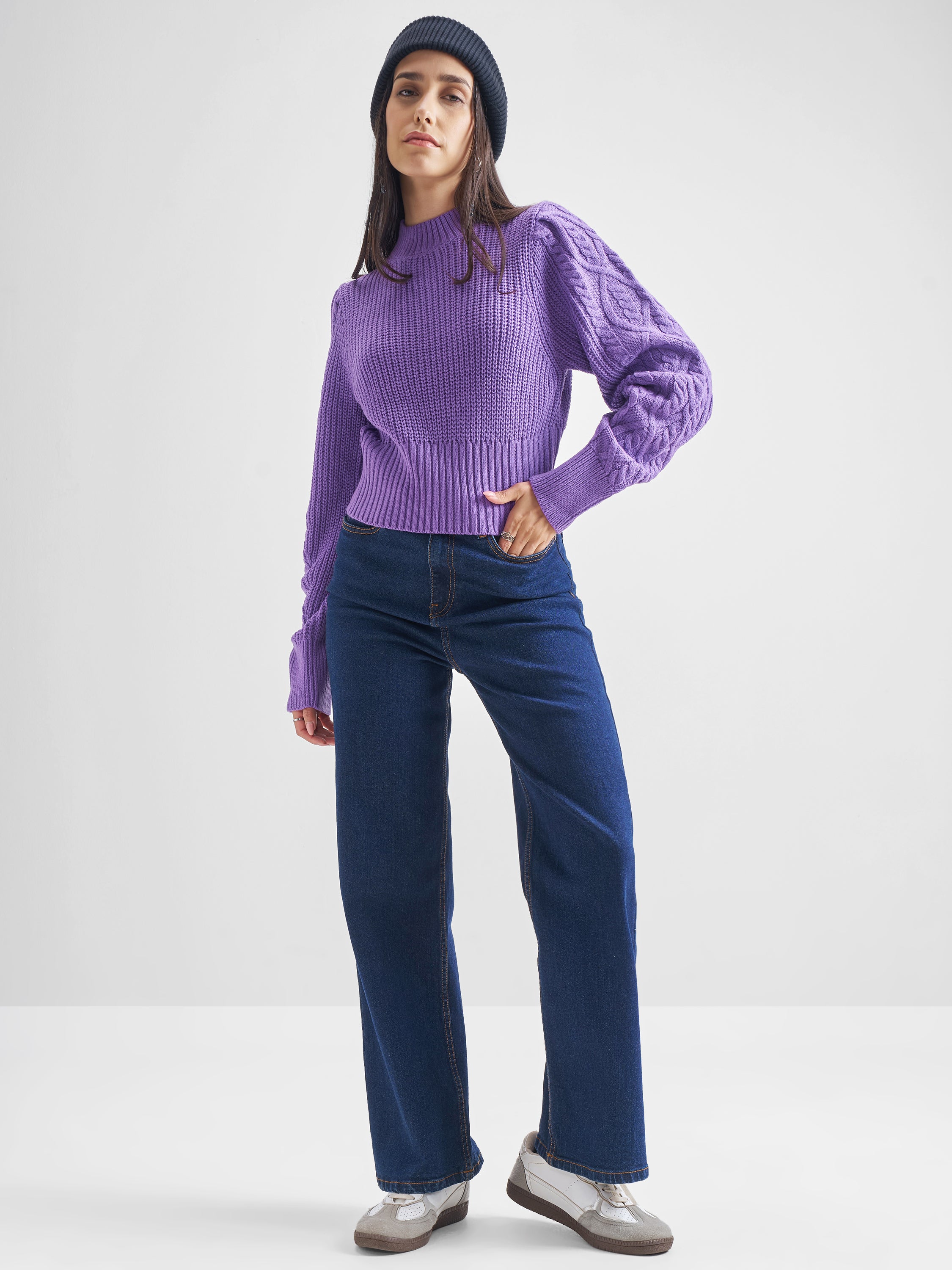 Tokyo Talkies Women Purple Turtle Neck Sweater - Purple - Image 2