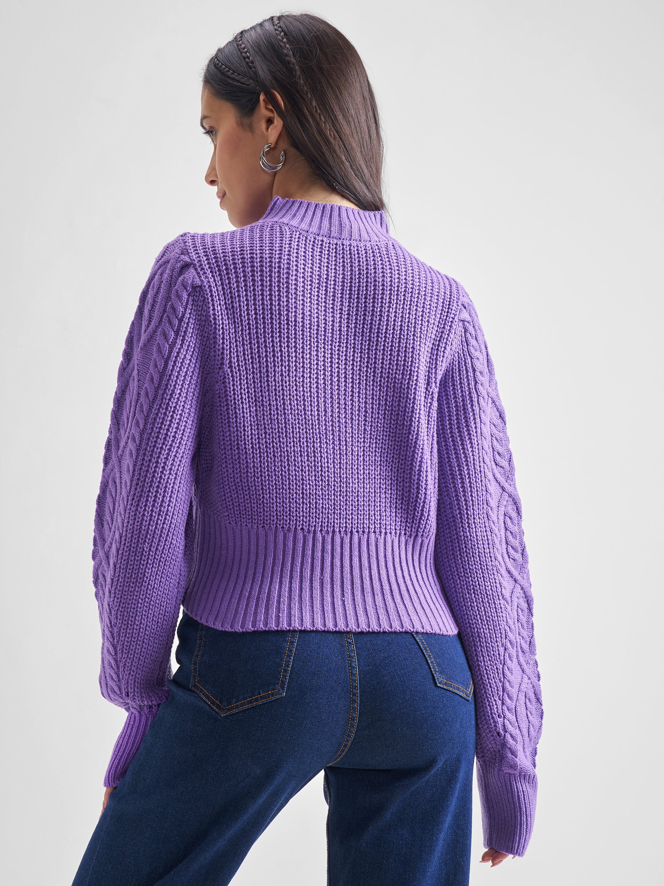 Tokyo Talkies Women Purple Turtle Neck Sweater - Purple - Image 3