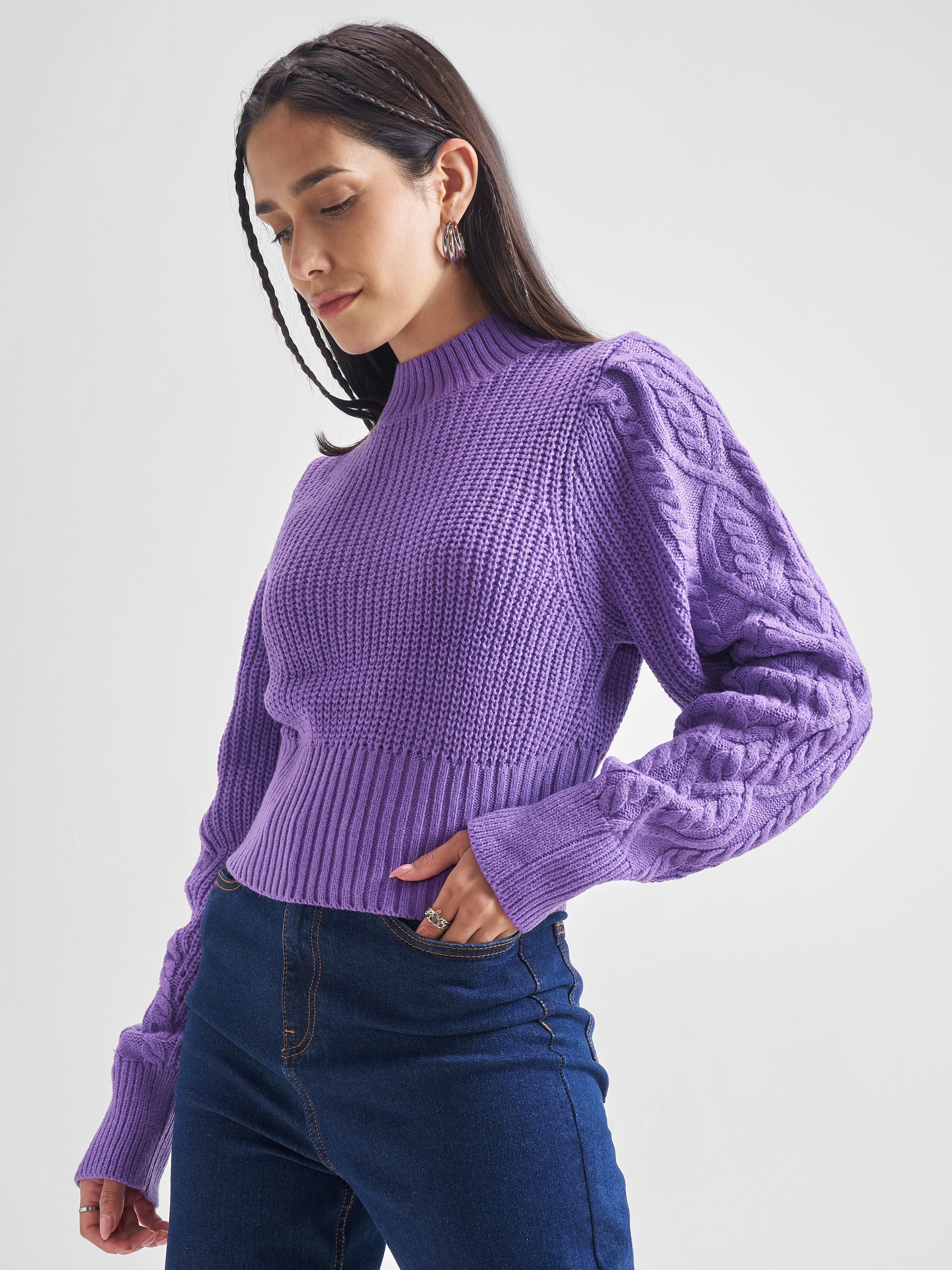 Tokyo Talkies Women Purple Turtle Neck Sweater - Purple - Image 4