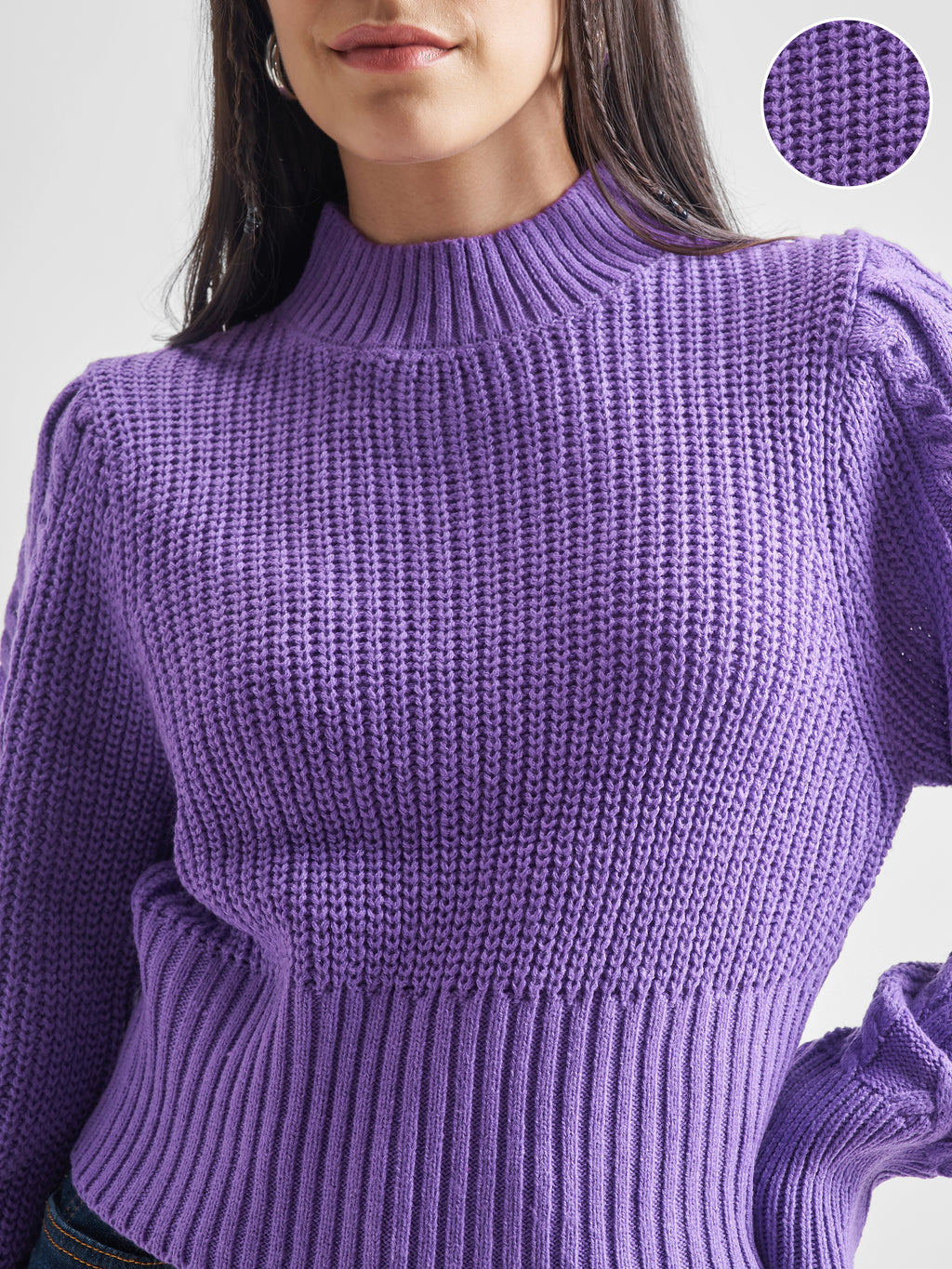 Tokyo Talkies Women Purple Turtle Neck Sweater - Purple - Image 5