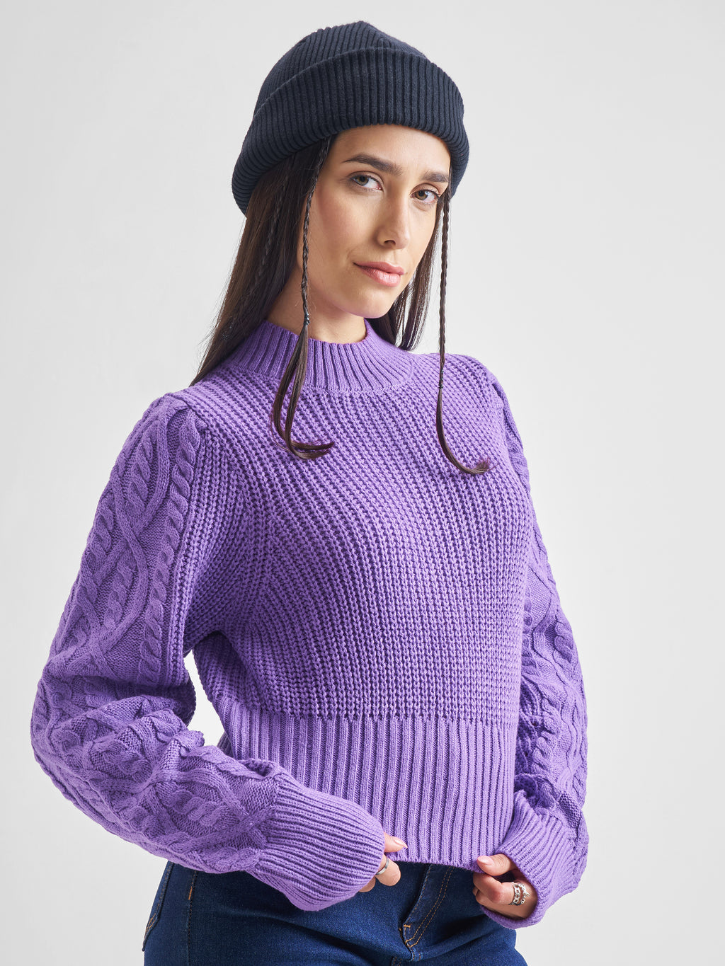 Tokyo Talkies Women Purple Turtle Neck Sweater - Purple - Image 6