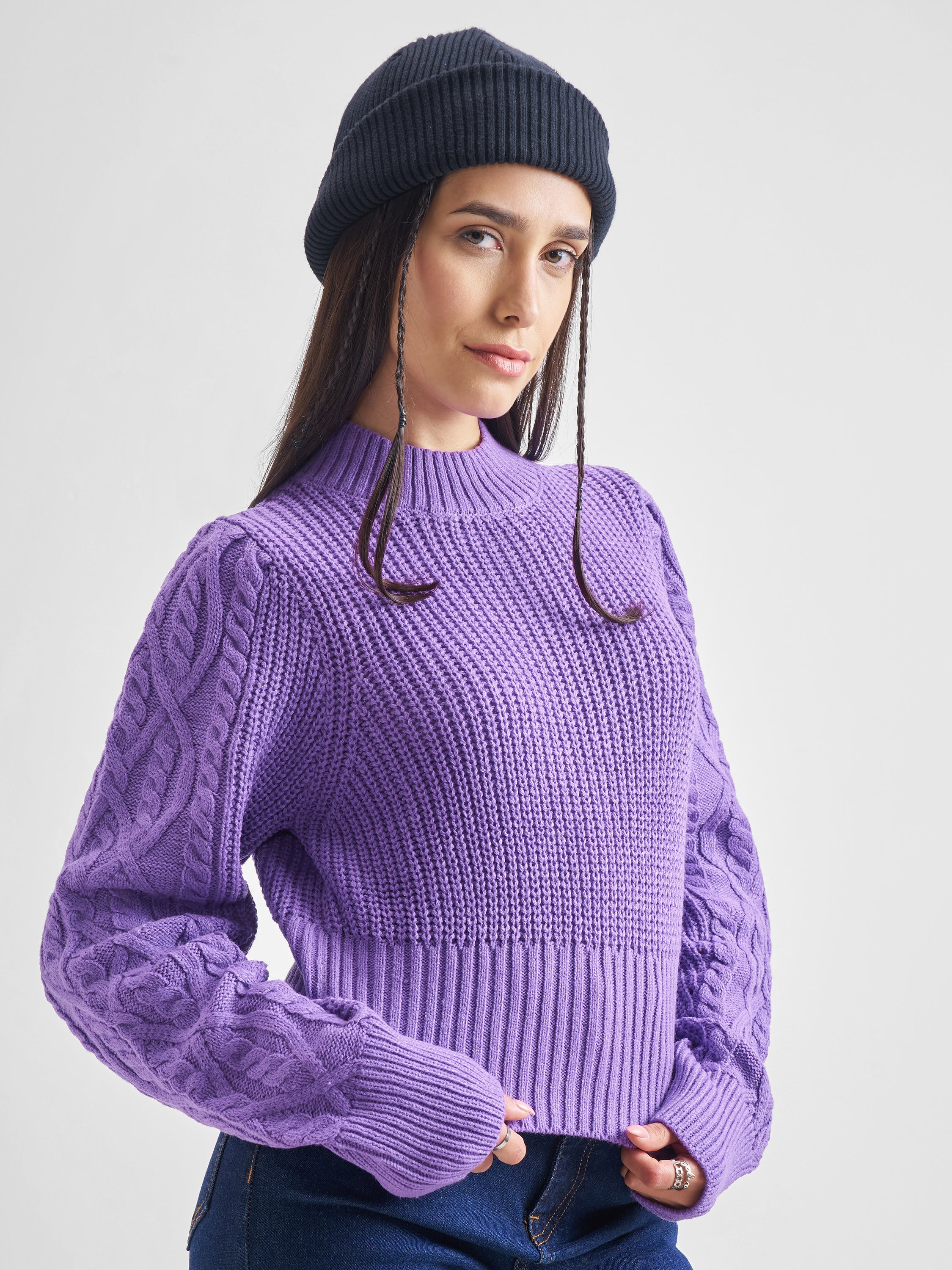 Tokyo Talkies Women Purple Turtle Neck Sweater - Purple - Image 6