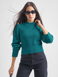 Tokyo Talkies Women Teal Turtle Neck Sweater - Teal - Image 1