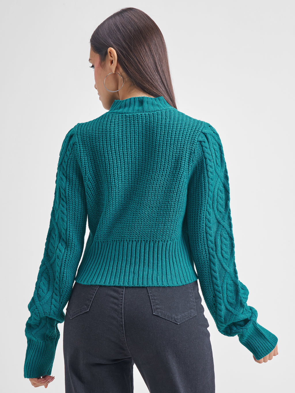 Tokyo Talkies Women Teal Turtle Neck Sweater - Teal - Image 3