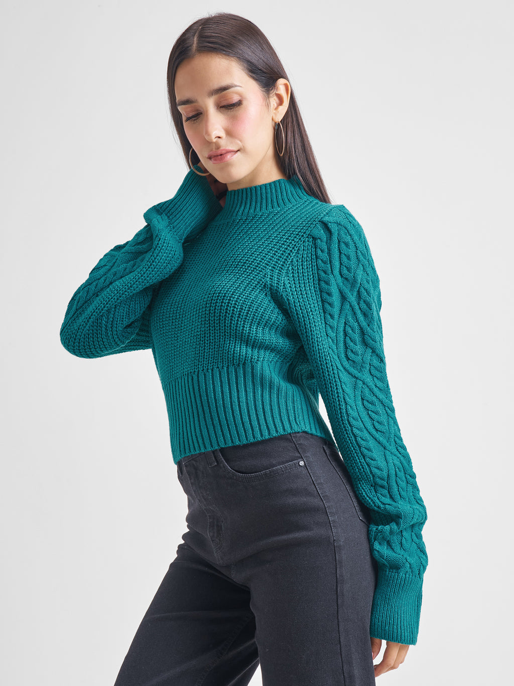 Tokyo Talkies Women Teal Turtle Neck Sweater - Teal - Image 4