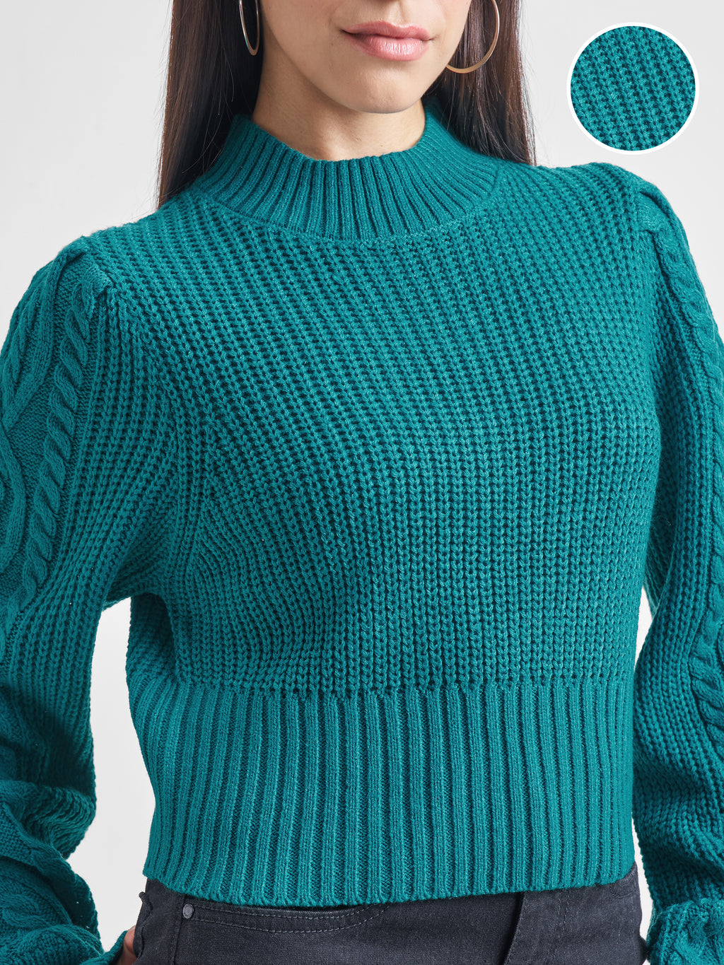 Tokyo Talkies Women Teal Turtle Neck Sweater - Teal - Image 5