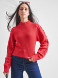 Tokyo Talkies Women Red Turtle Neck Cable Knit Sweater - Red - Image 1