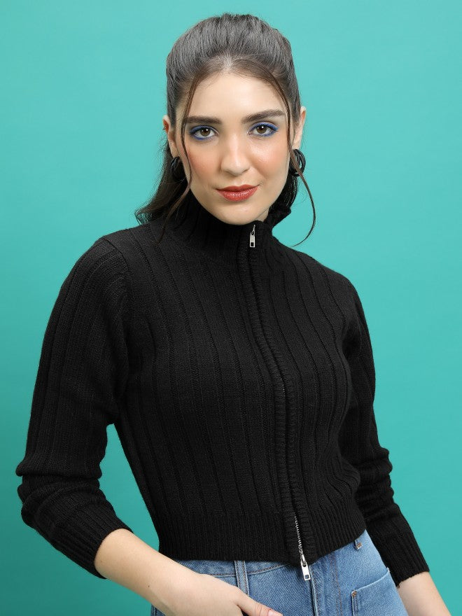 Tokyo Talkies Women Black Turtle Neck Sweater - Black - Image 1