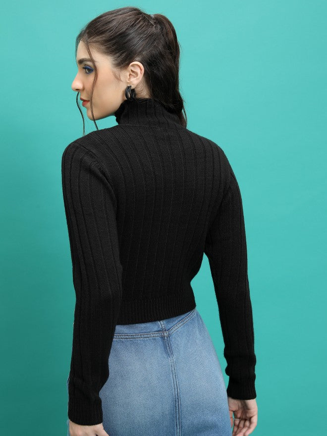 Tokyo Talkies Women Black Turtle Neck Sweater - Black - Image 3