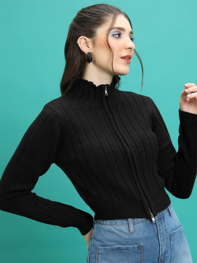 Tokyo Talkies Women Black Turtle Neck Sweater - Black - Image 6