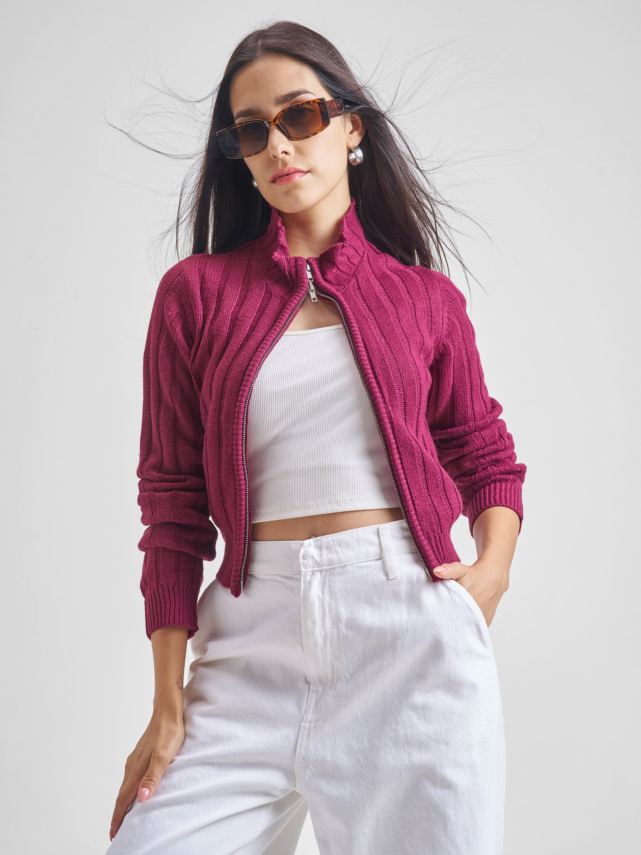 Tokyo Talkies Women Maroon Turtle Neck Sweater - Maroon - Image 1