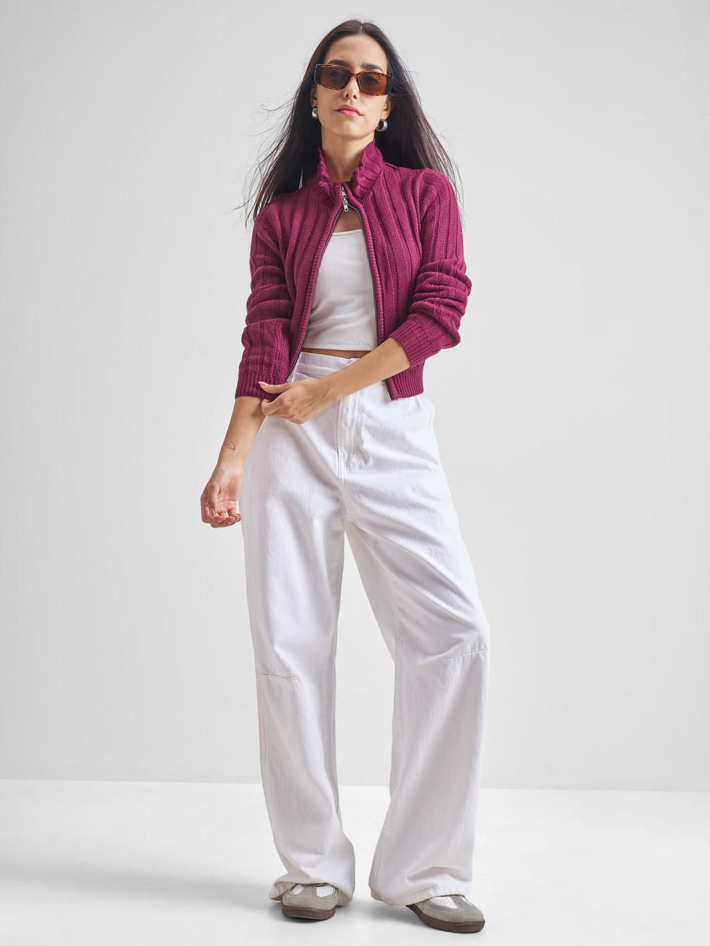 Tokyo Talkies Women Maroon Turtle Neck Sweater - Maroon - Image 2