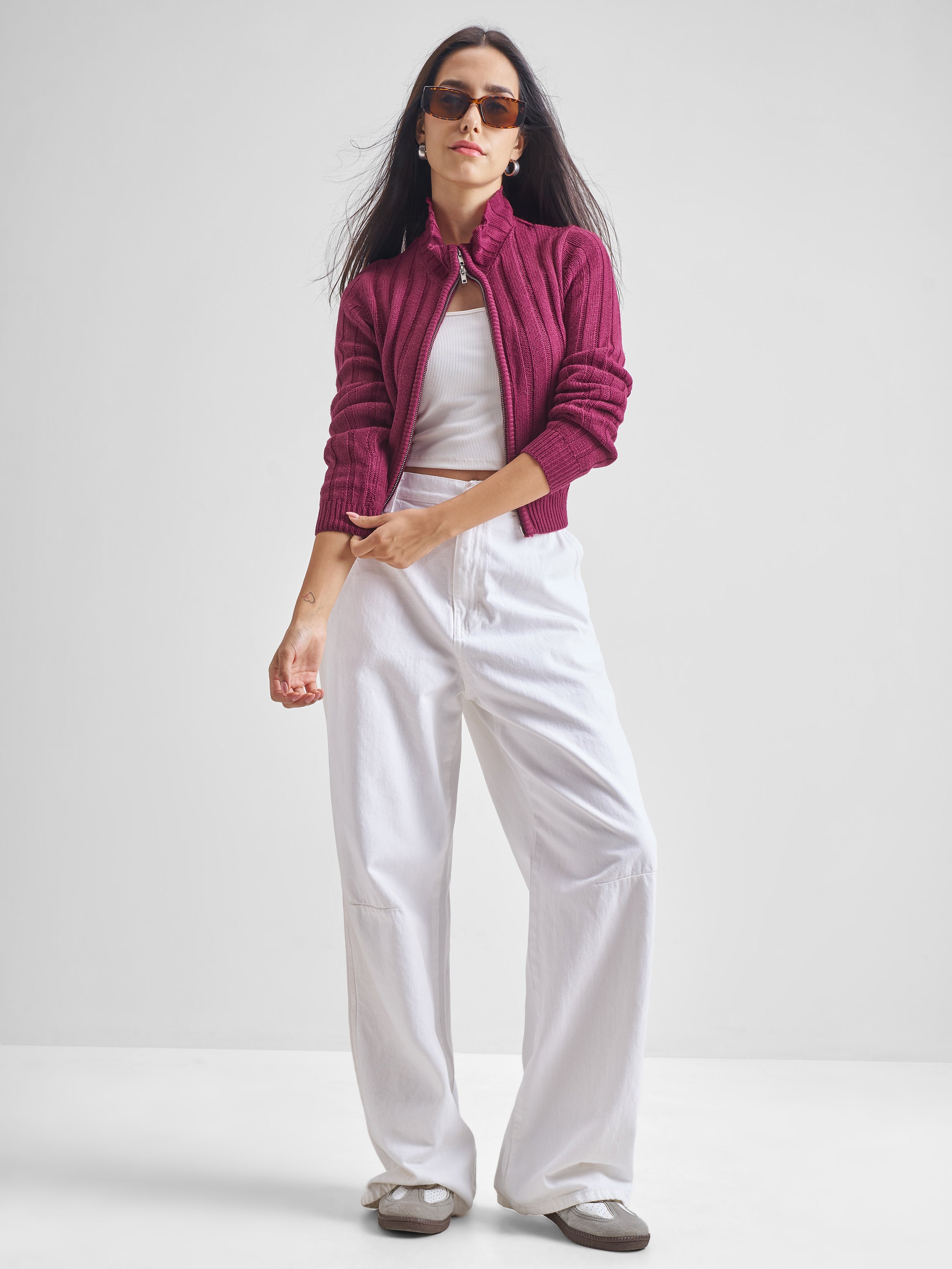 Tokyo Talkies Women Maroon Turtle Neck Sweater - Maroon - Image 2