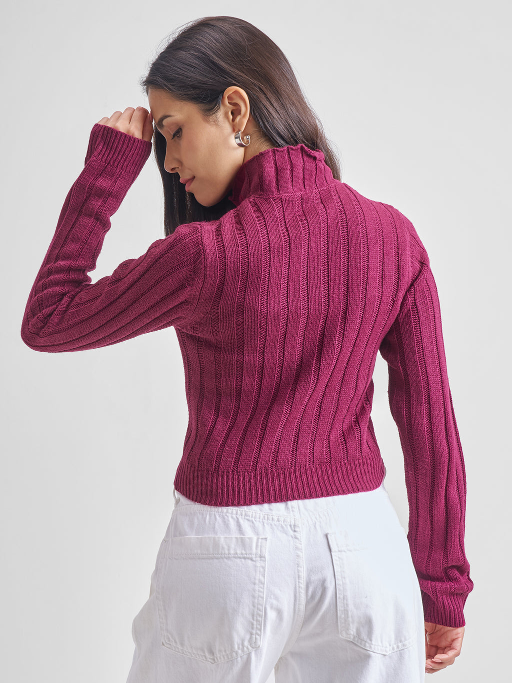 Tokyo Talkies Women Maroon Turtle Neck Sweater - Maroon - Image 3