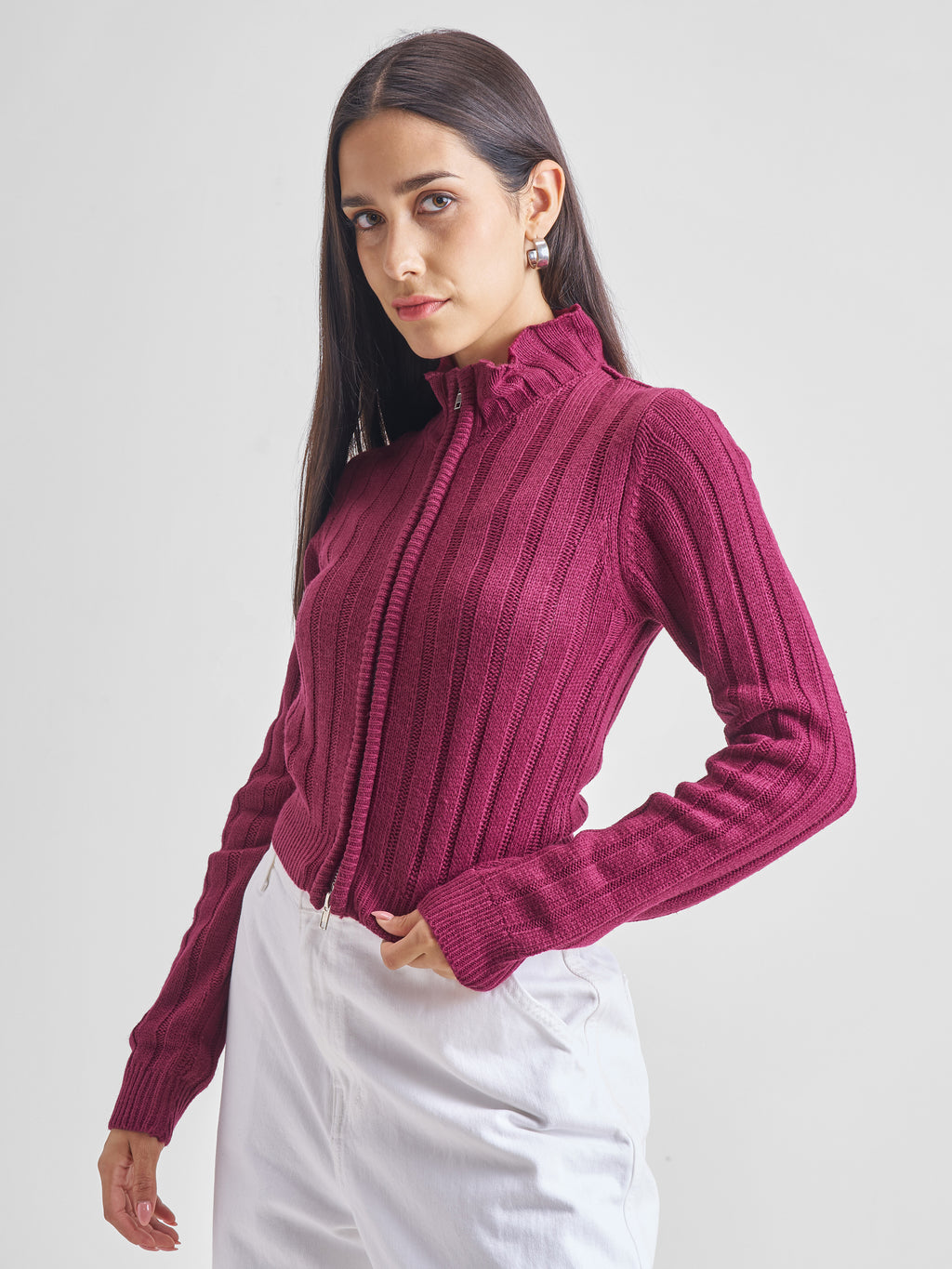 Tokyo Talkies Women Maroon Turtle Neck Sweater - Maroon - Image 4