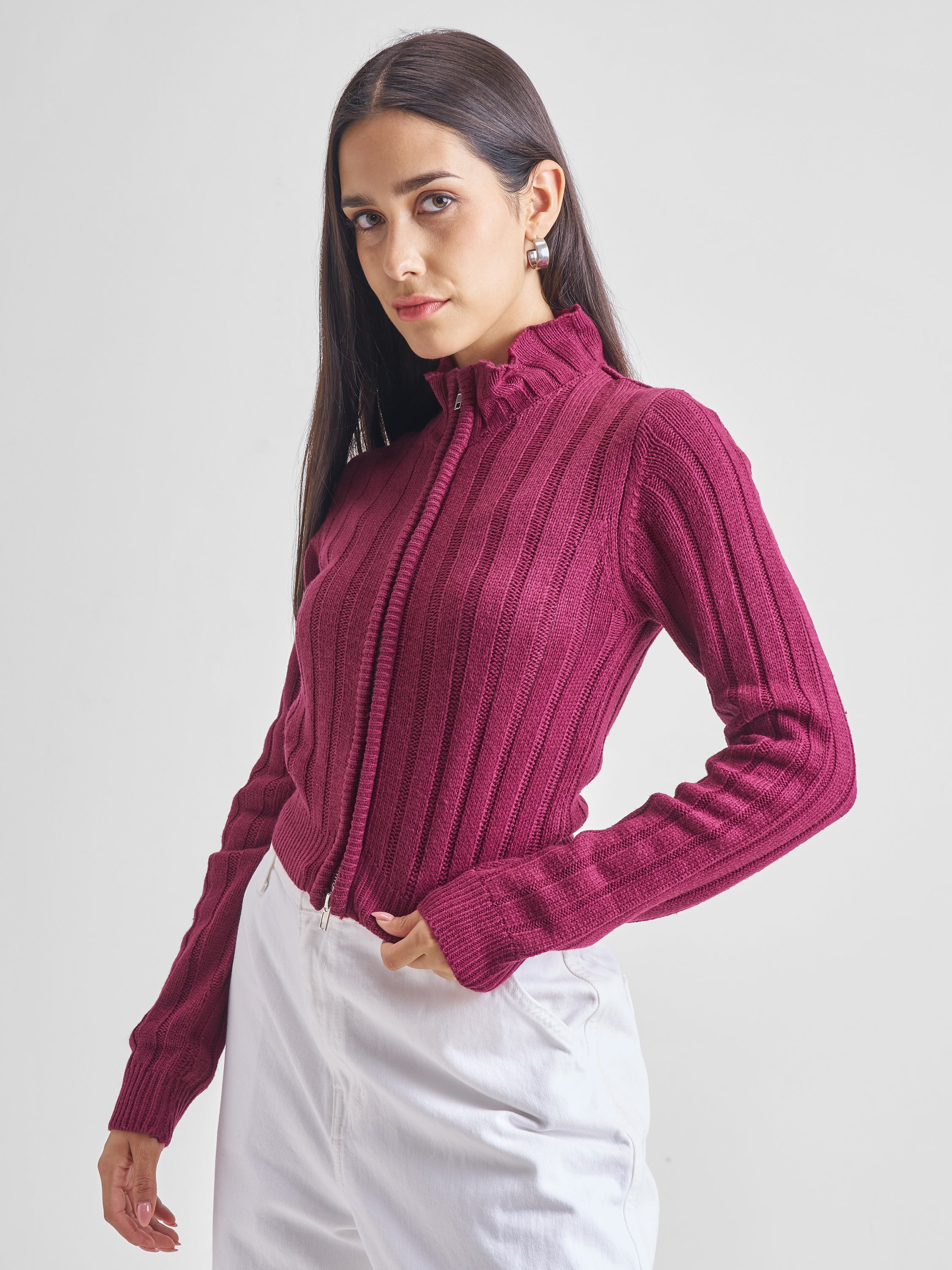 Tokyo Talkies Women Maroon Turtle Neck Sweater - Maroon - Image 4