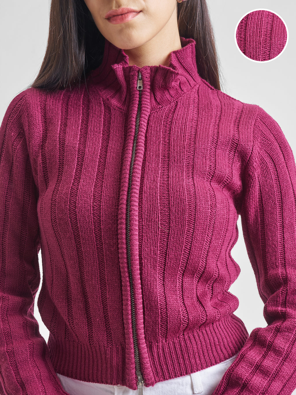 Tokyo Talkies Women Maroon Turtle Neck Sweater - Maroon - Image 5