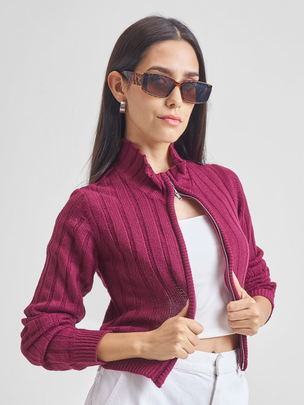 Tokyo Talkies Women Maroon Turtle Neck Sweater - Maroon - Image 6