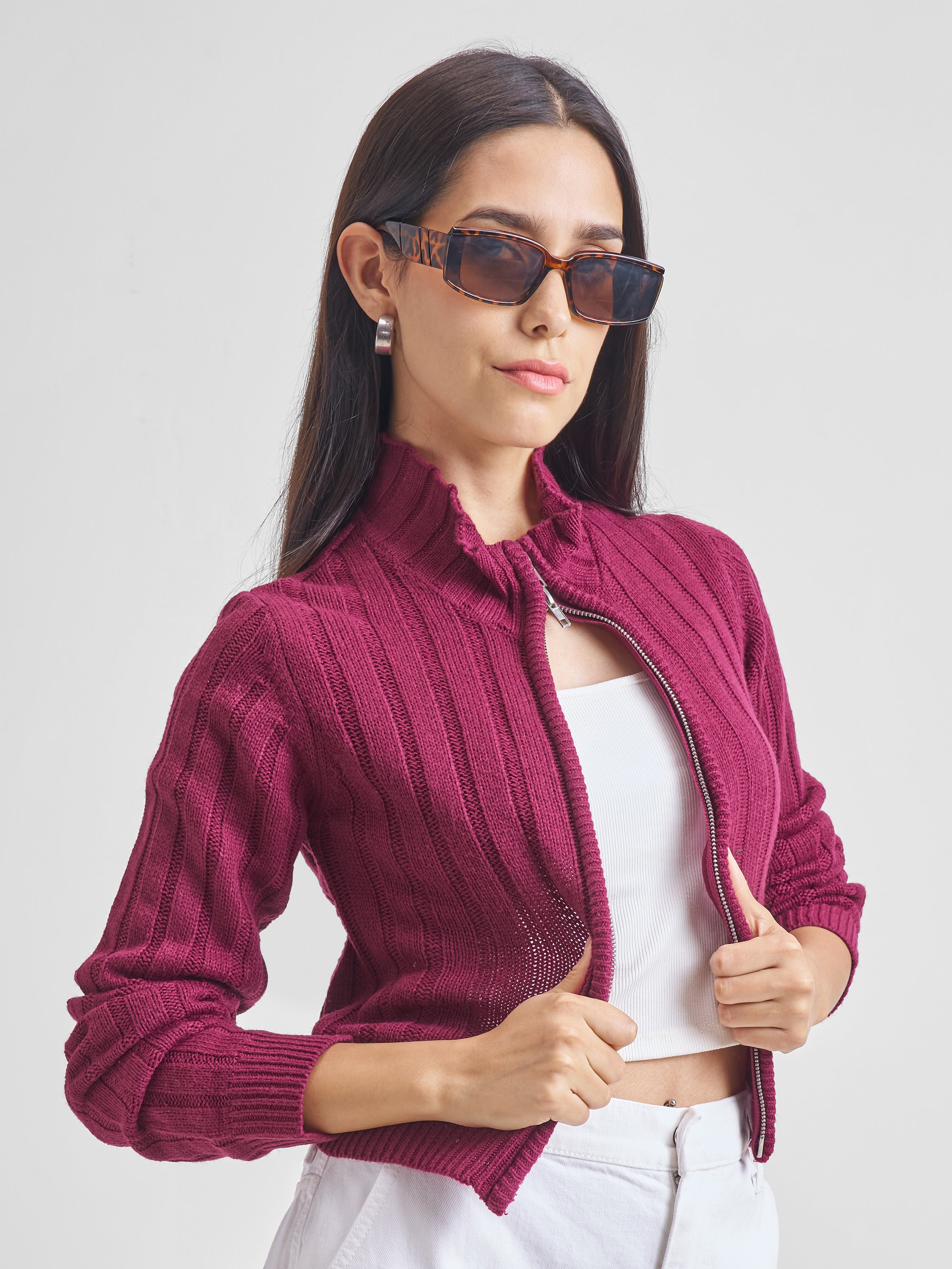Tokyo Talkies Women Maroon Turtle Neck Sweater - Maroon - Image 6
