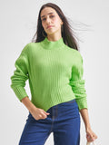 Tokyo Talkies Women Green Turtle Neck Cropped Sweater - Green - Image 1