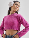 Tokyo Talkies Women Pink Round Neck Sweater - Pink - Image 1