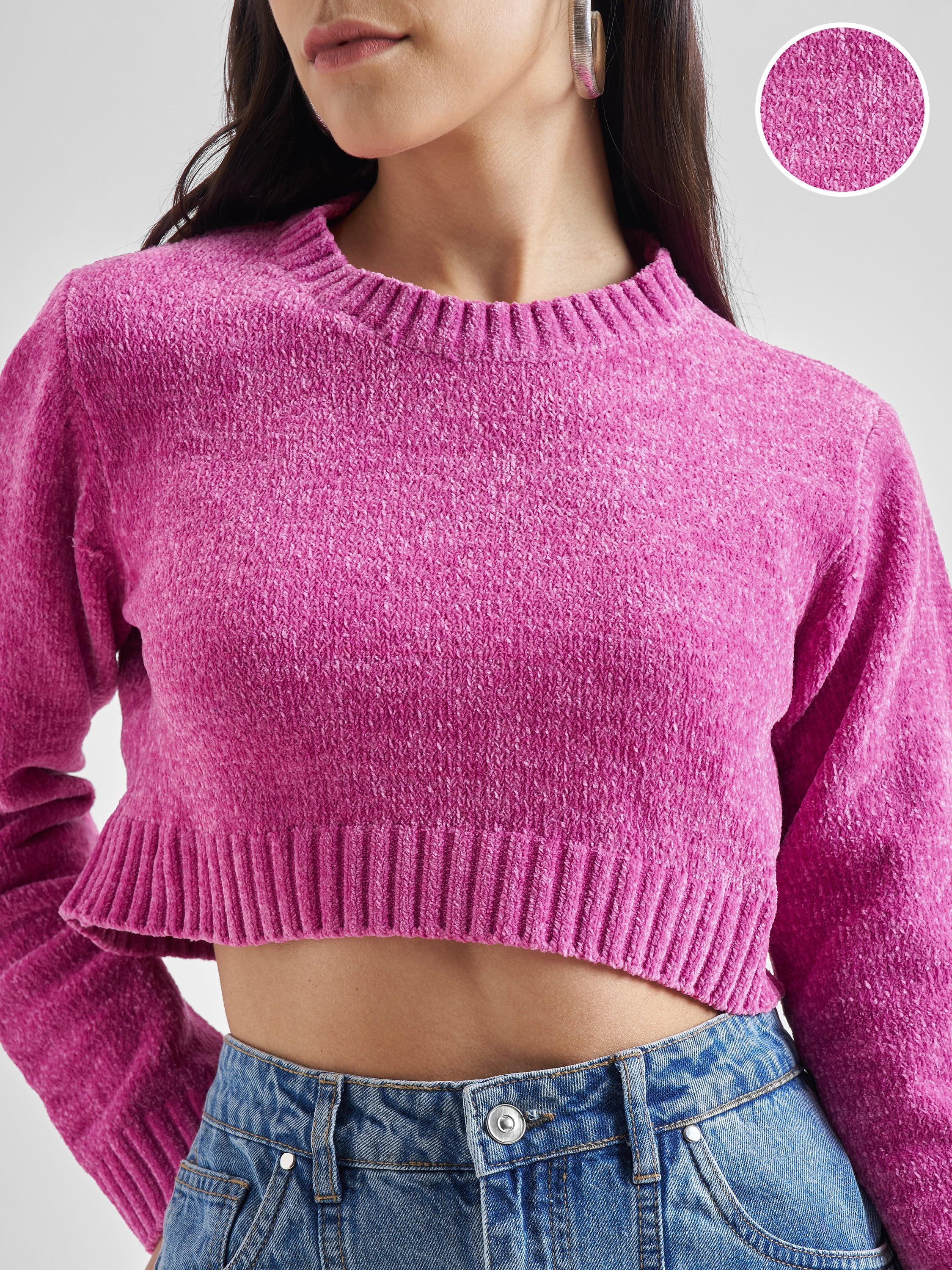 Tokyo Talkies Women Pink Round Neck Sweater - Pink - Image 5