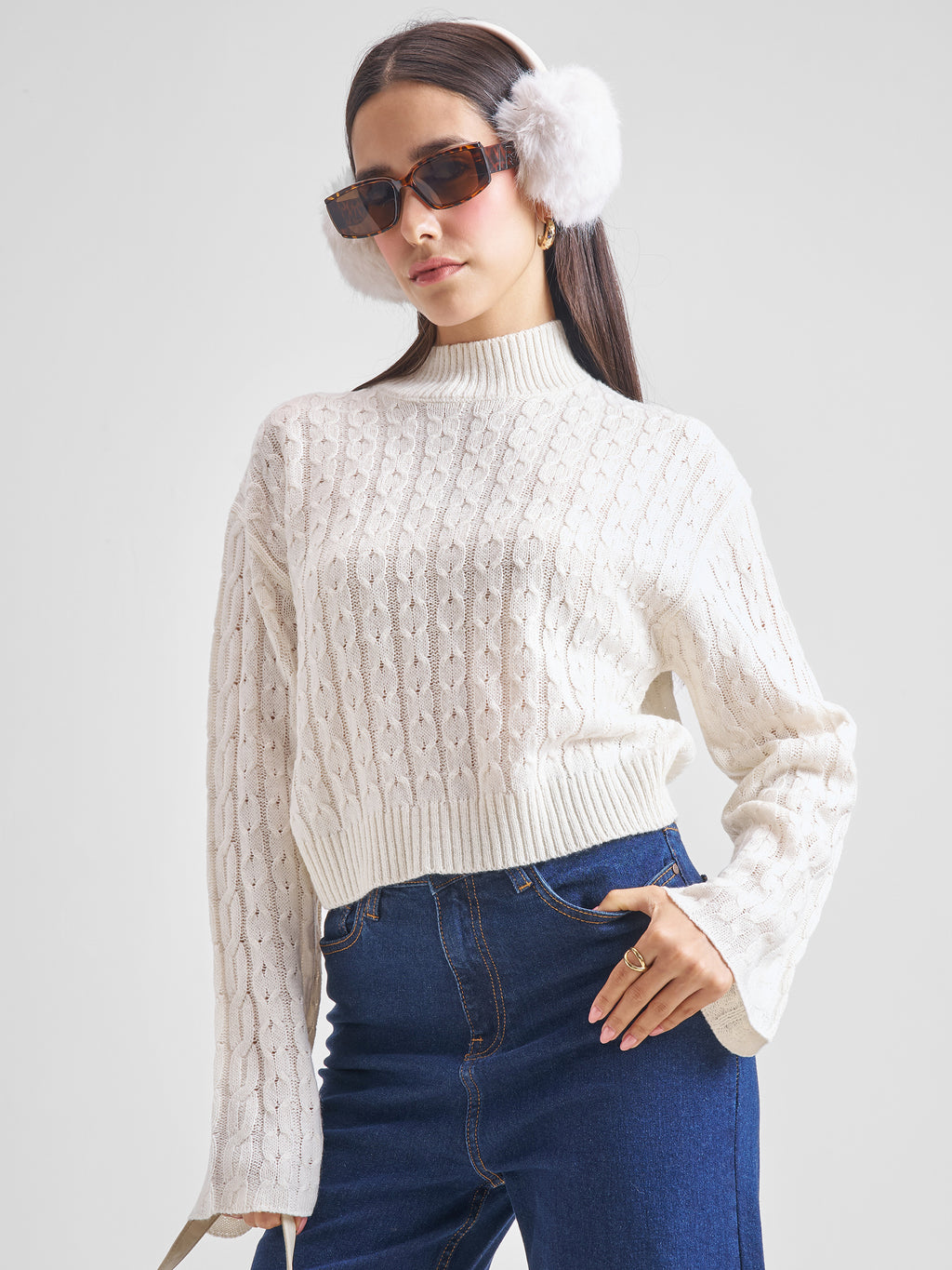 Tokyo Talkies Women White Turtle Neck Sweater - White - Image 1