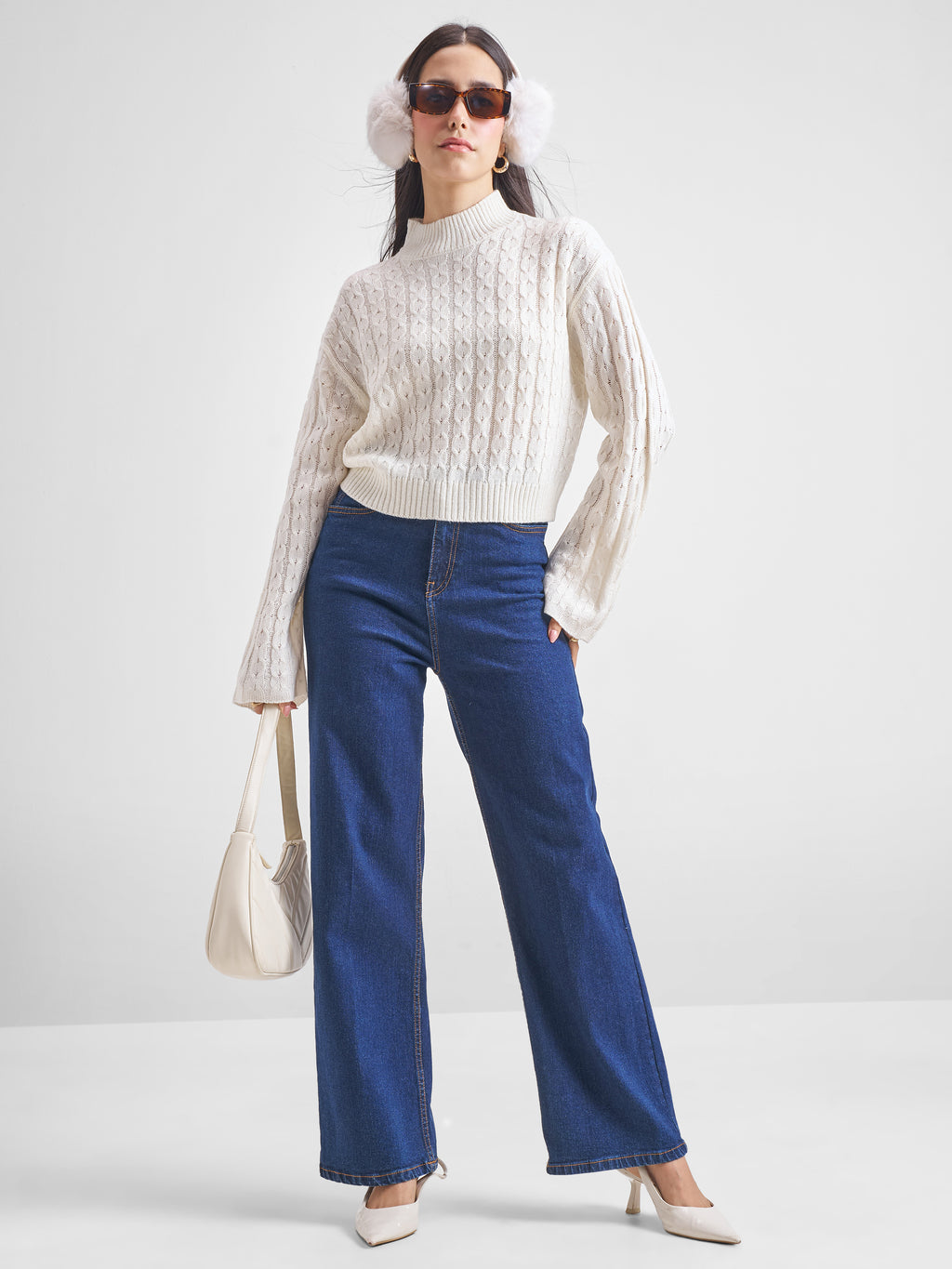Tokyo Talkies Women White Turtle Neck Sweater - White - Image 2