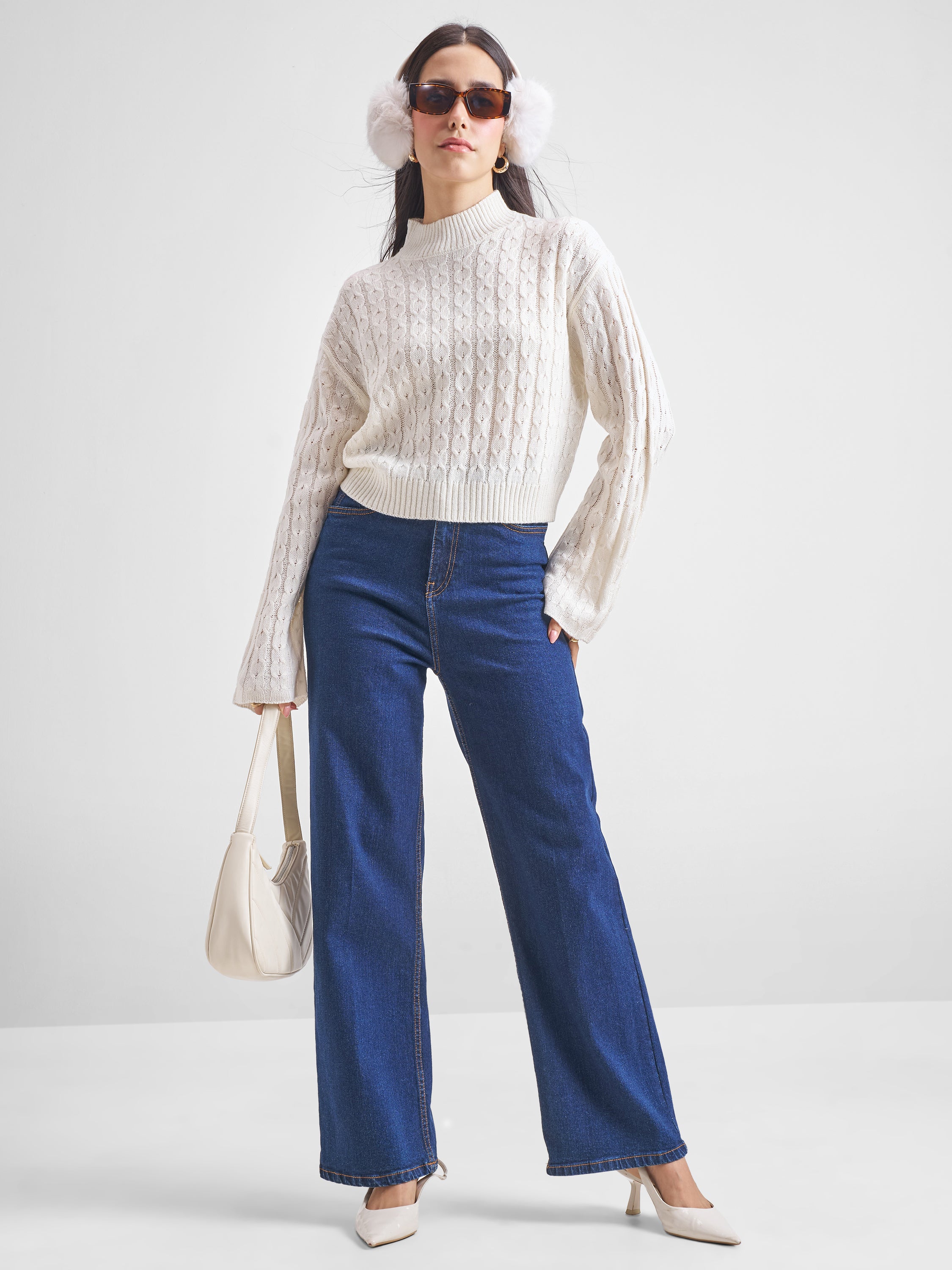 Tokyo Talkies Women White Turtle Neck Sweater - White - Image 2