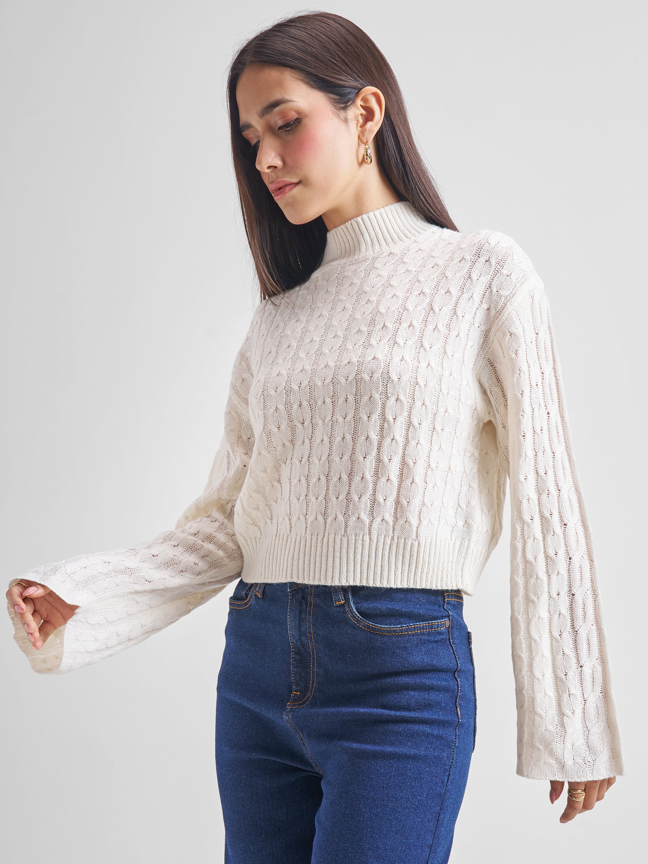 Tokyo Talkies Women White Turtle Neck Sweater - White - Image 4