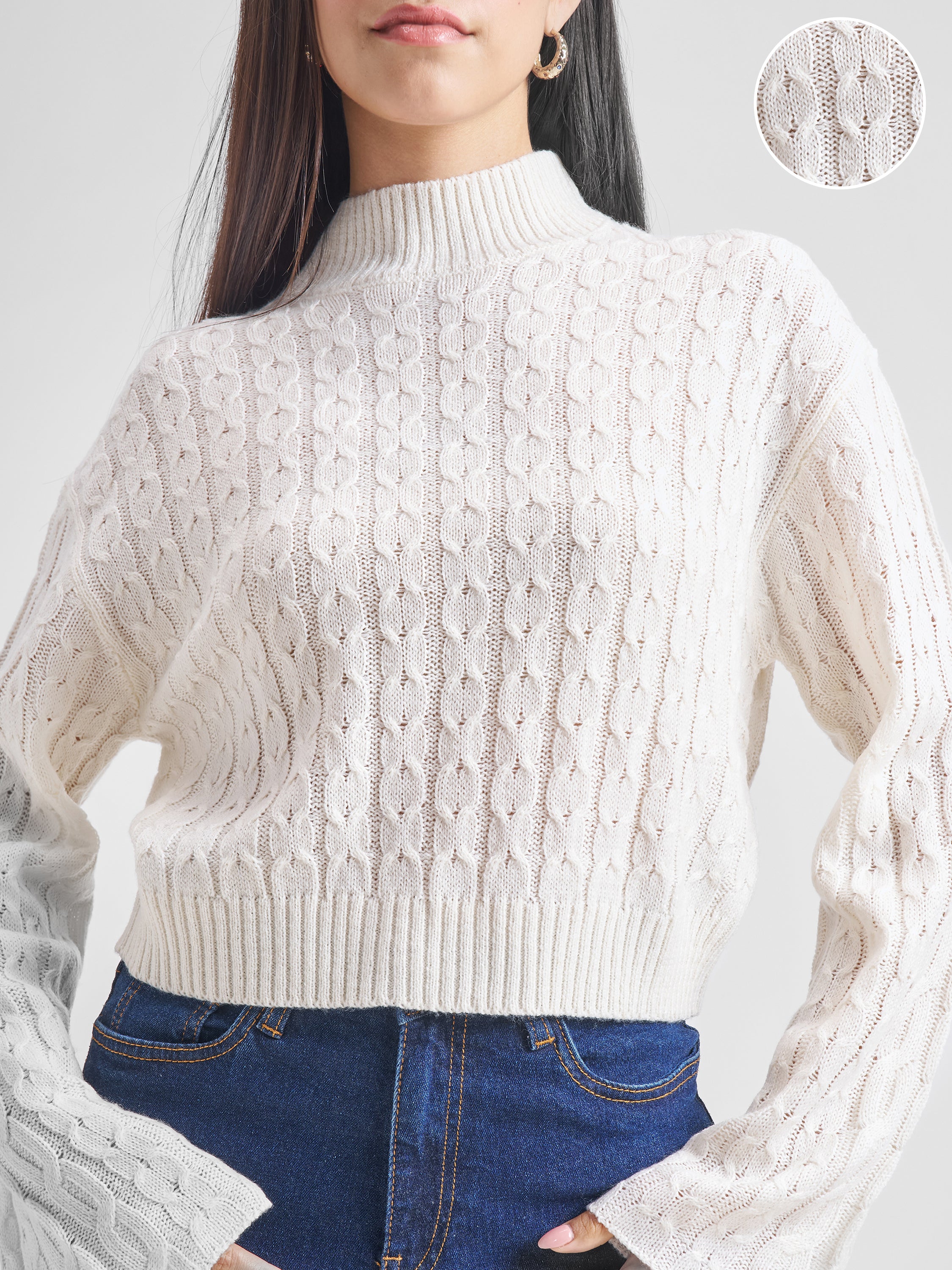 Tokyo Talkies Women White Turtle Neck Sweater - White - Image 5